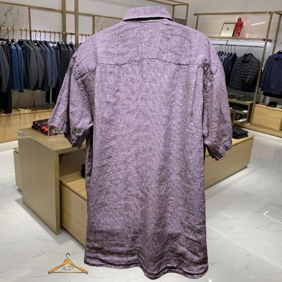 Orvis Linen Shirt XL, Blue Houndstooth, Short Sleeve, Hidden Button Down Collar - Picture 9 of 10